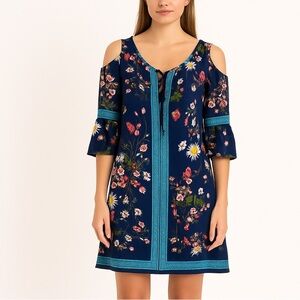 CHELSEA & Violet Navy Floral Cold Shoulder Dress Size M